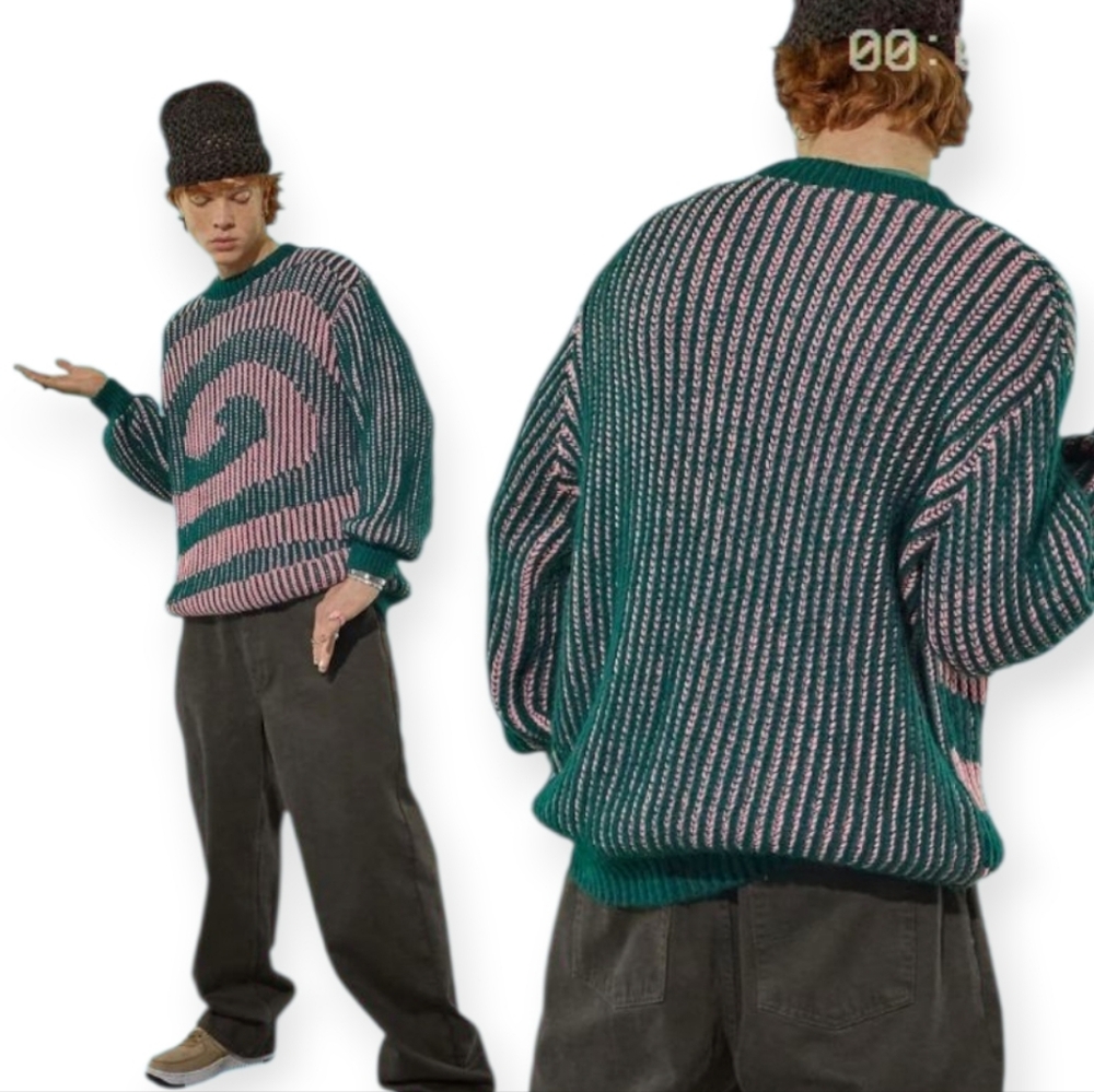 Men's Green and Pink Psychedelic Sweater